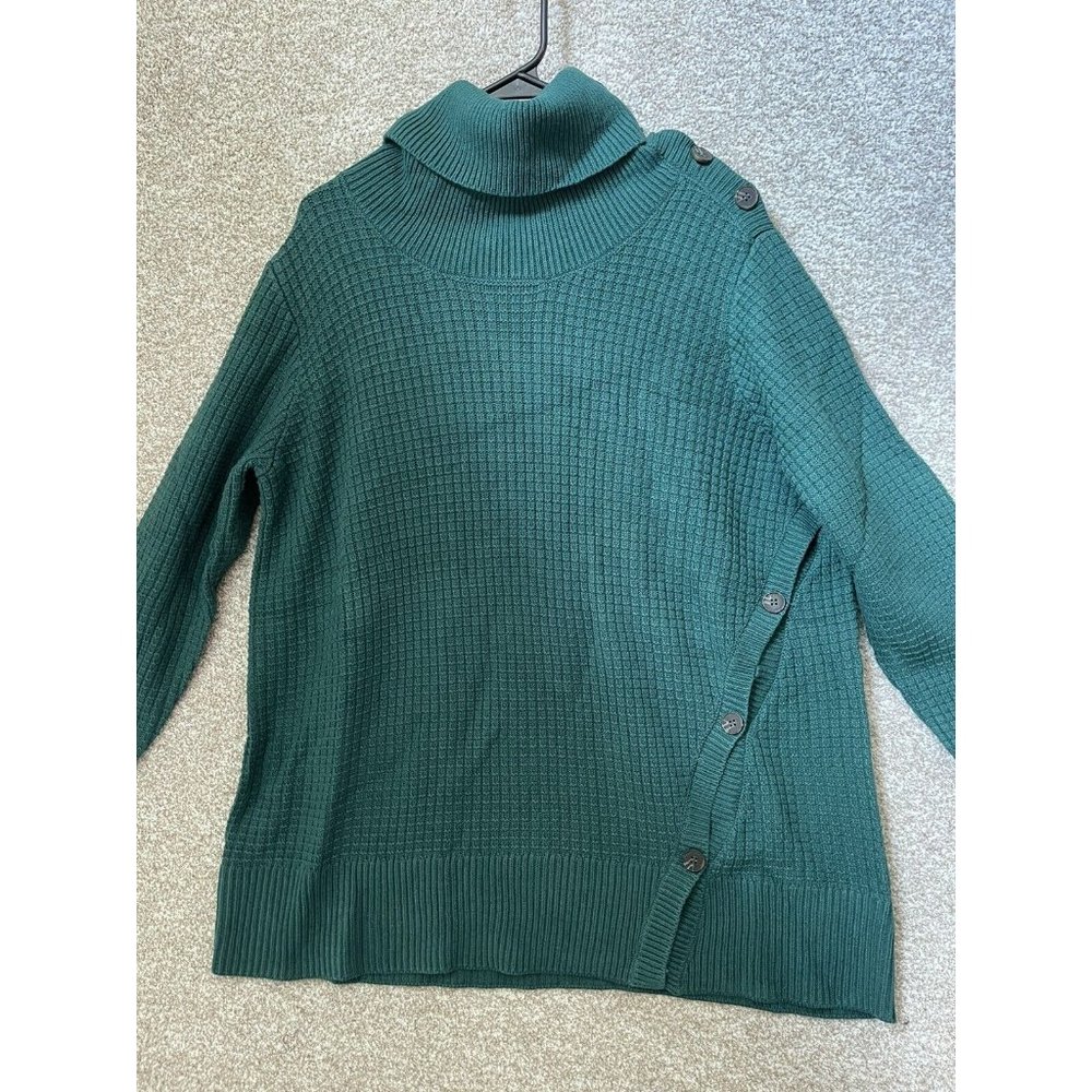 Woman Within Green Turtleneck Button Accent Long Sleeve Tunic Top Large 18/20